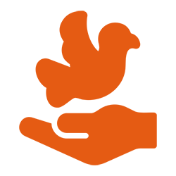 orange icon of a hand and a bird